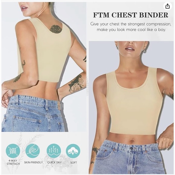 LODAY Women Transgender Tomboy FTM Elastic Chest Binder Bra Pullover Tank Top S - Picture 3 of 5